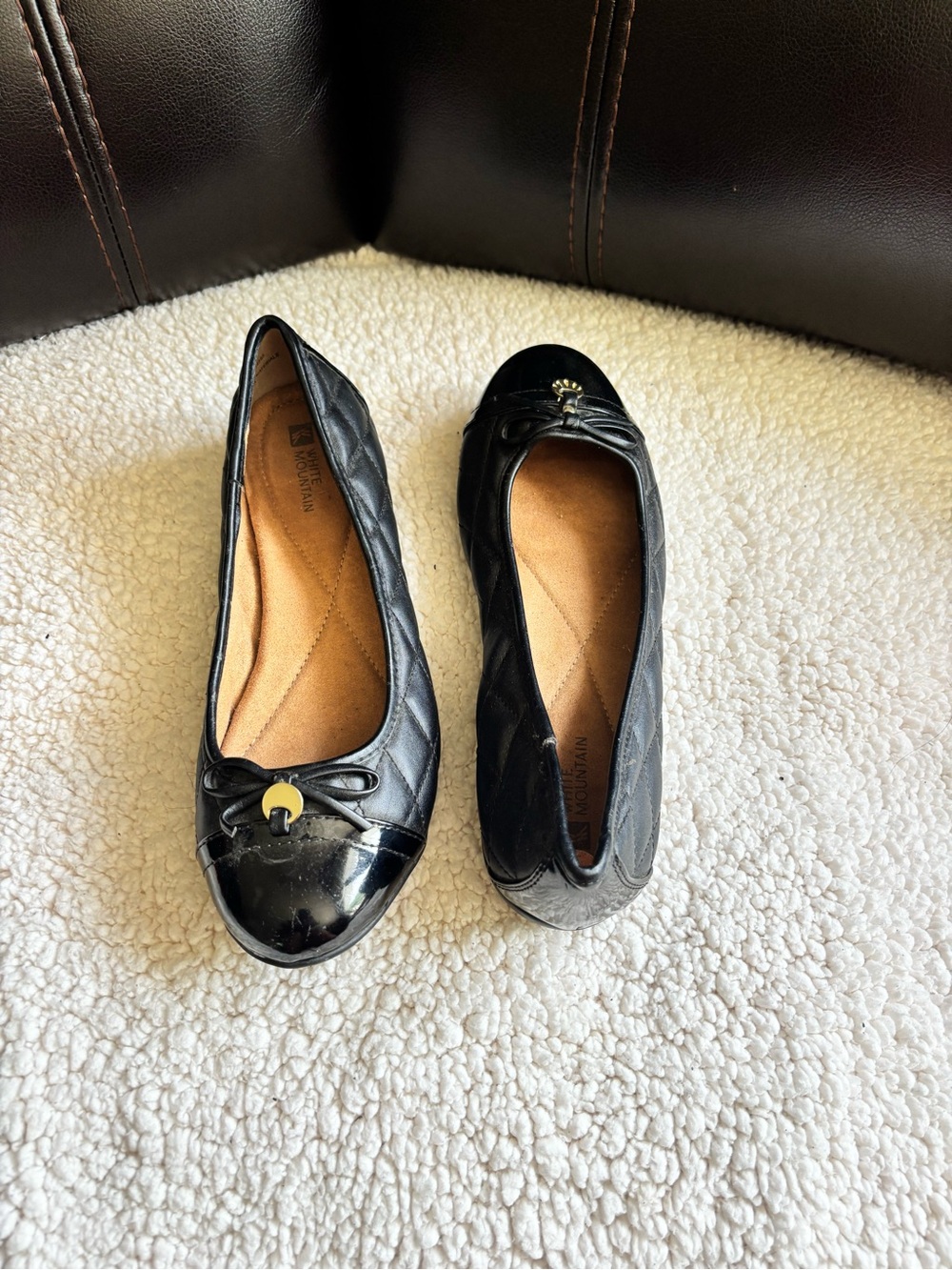 Call It Spring Black Quilted Ballet Flats with Patent Cap Toe and Bow